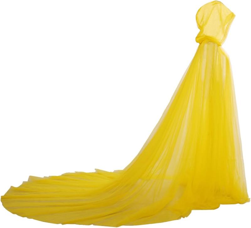 BLESSUME Women Wedding Tulle Cape Hooded Elf Cloak Bridal Dress Robe with Long Train Clolorful Minimalist 2024